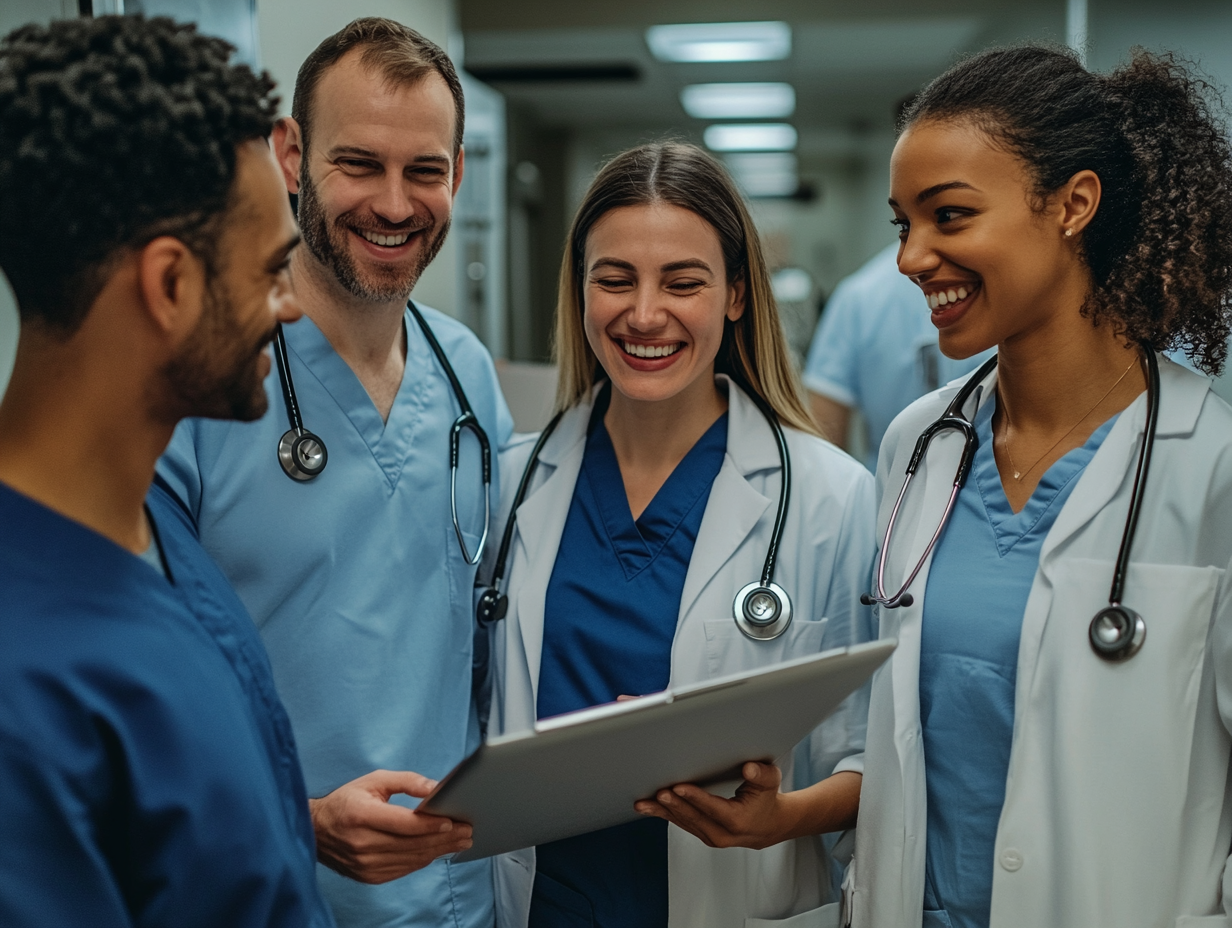 Interprofessional healthcare team communicating together